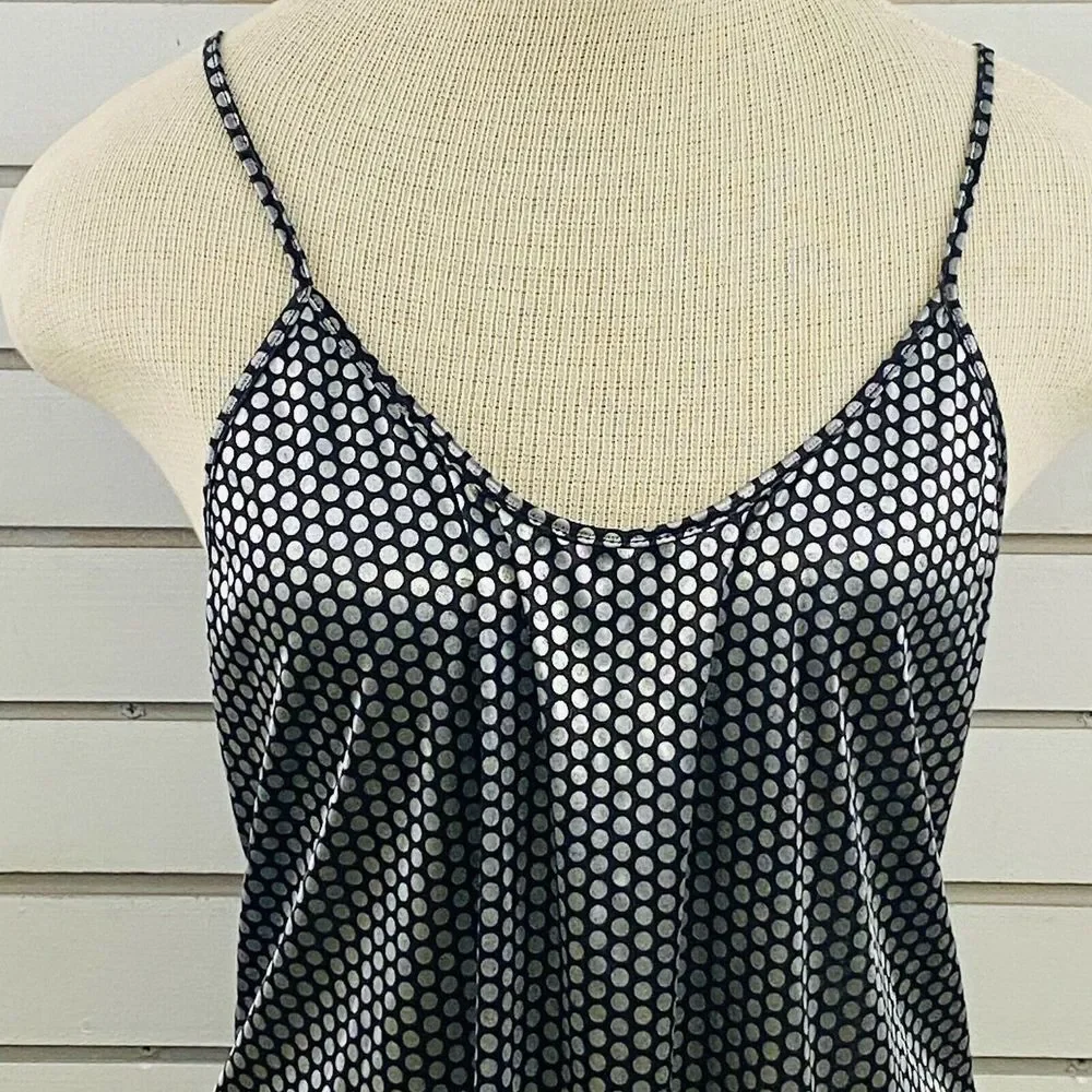 Vintage Womens M Lady Cameo Negligee Sheer Black Silver‎ Polka Dot